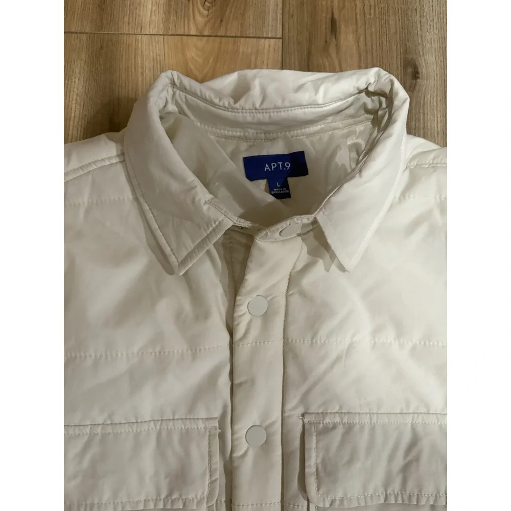 Apt. 9 Shacket Quilted Shirt Jacket Ivory Cream‎ Men's Large Snaps Pockets